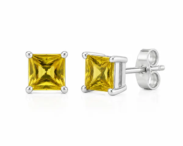 4mm_Yellow_Tourmaline_Square_Stud_Earrings,_Sterling_Silver_Princess_Cut_Gemstone_Studs,_Minimalist_Birthstone_Earrings,_Gift_for_Her