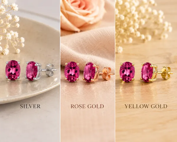 Pink_Tourmaline_Stud_Earrings,_925_Sterling_Silver_Oval_Gemstone_Earrings,_6x8mm_Dainty_October_Birthstone_Studs,_Gift_for_Her