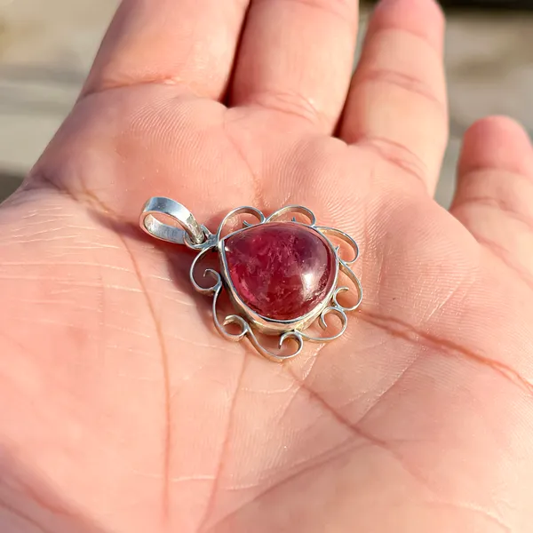 925_Sterling_Silver_Pink_Tourmaline_Pendant_Necklace,_Natural_Gemstone,_17x16mm_Handcrafted_Wire_Wrapped_Jewelry_Gift_for_Her