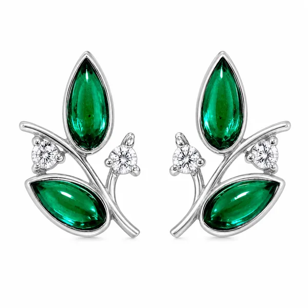 Green_Labgrown_Petal_/_Leaf_Stud_925_Sterling_Silver,_3x6mm_Stone_Gift_for_Wife
