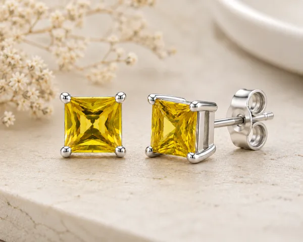 4mm_Yellow_Tourmaline_Square_Stud_Earrings,_Sterling_Silver_Princess_Cut_Gemstone_Studs,_Minimalist_Birthstone_Earrings,_Gift_for_Her