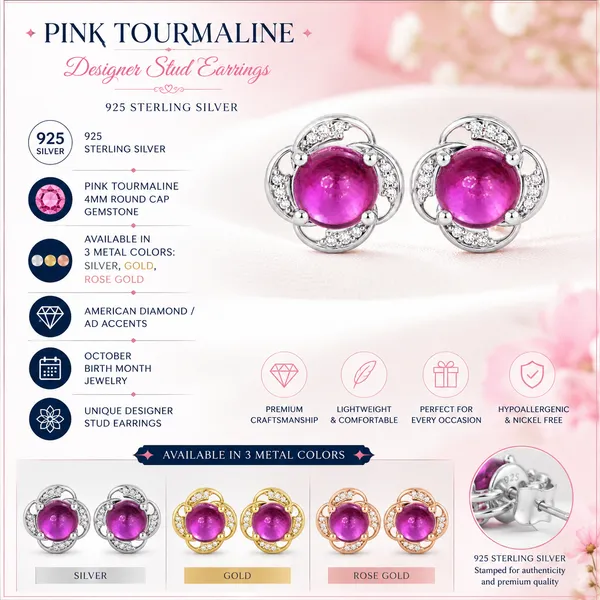 Pink_Tourmaline_Stud_Earrings_925_Sterling_Silver,_4mm_Round_Cabochon_Gemstone_Earrings,_October_Birthstone_Gift