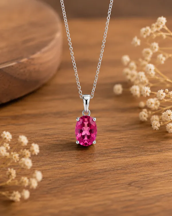 Pink_Tourmaline_Pendant_Necklace,_925_Sterling_Silver_4x6mm_Oval_Gemstone_Necklace,_Dainty_October_Birthstone_Jewelry,_Gift_for_Her