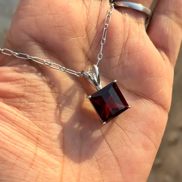 Handmade_Garnet_Pendant_Necklace,_925_Sterling_Silver,_12.7mm_Square_Cut_Red_Gemstone,_Minimalist_Solitaire_Jewelry