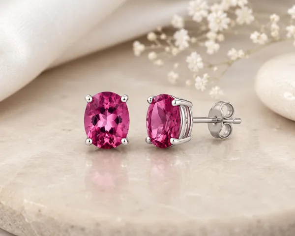 Pink_Tourmaline_Stud_Earrings,_925_Sterling_Silver_Oval_Gemstone_Earrings,_6x8mm_Dainty_October_Birthstone_Studs,_Gift_for_Her