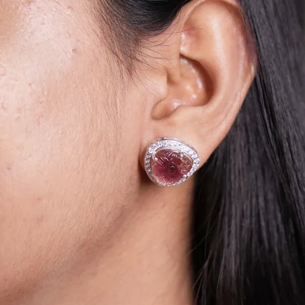 Pink_Tourmaline_Halo_Stud_Earrings,_925_Sterling_Silver,_Natural_Gemstone_Size_12x13mm_Jewelry