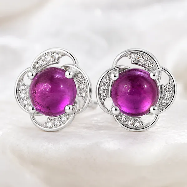 Pink_Tourmaline_Stud_Earrings_925_Sterling_Silver,_4mm_Round_Cabochon_Gemstone_Earrings,_October_Birthstone_Gift