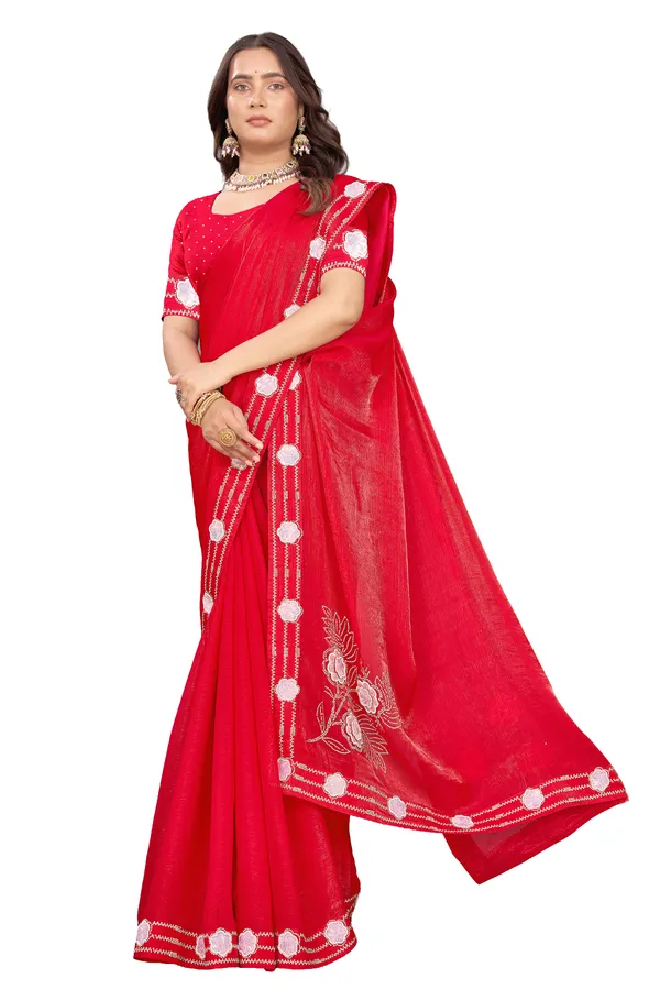 fandy_Fabric_Red_Colour_Saree_For_All_Family_Function_And_Marriage