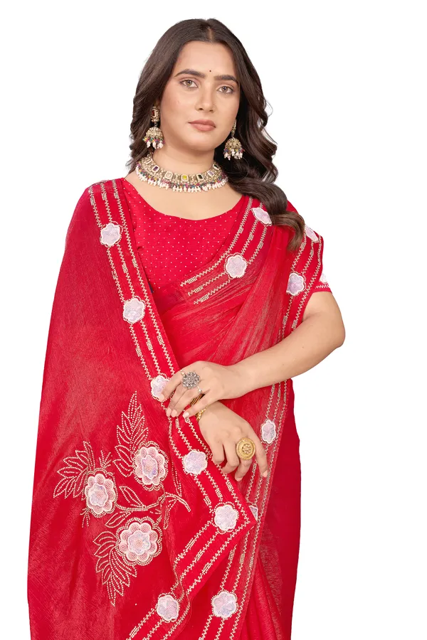 fandy_Fabric_Red_Colour_Saree_For_All_Family_Function_And_Marriage