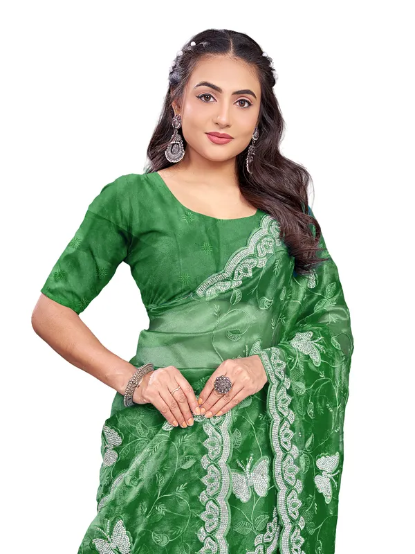 Green_Mussam_And__Pure_Georgette_saree_For_Women