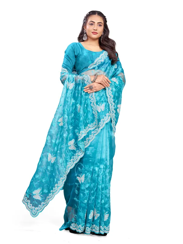 Sky_Blue_Mussam_And__Pure_Georgette_saree_For_Women