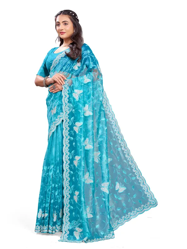 Sky_Blue_Mussam_And__Pure_Georgette_saree_For_Women
