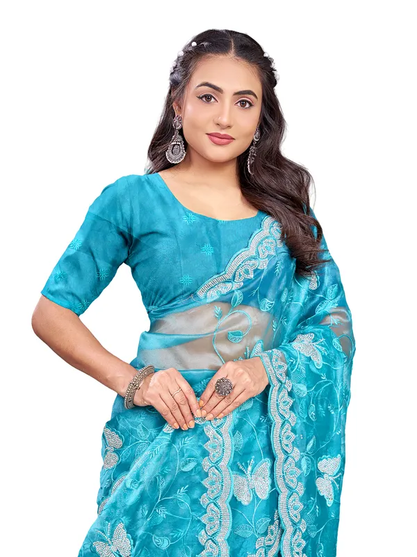 Sky_Blue_Mussam_And__Pure_Georgette_saree_For_Women