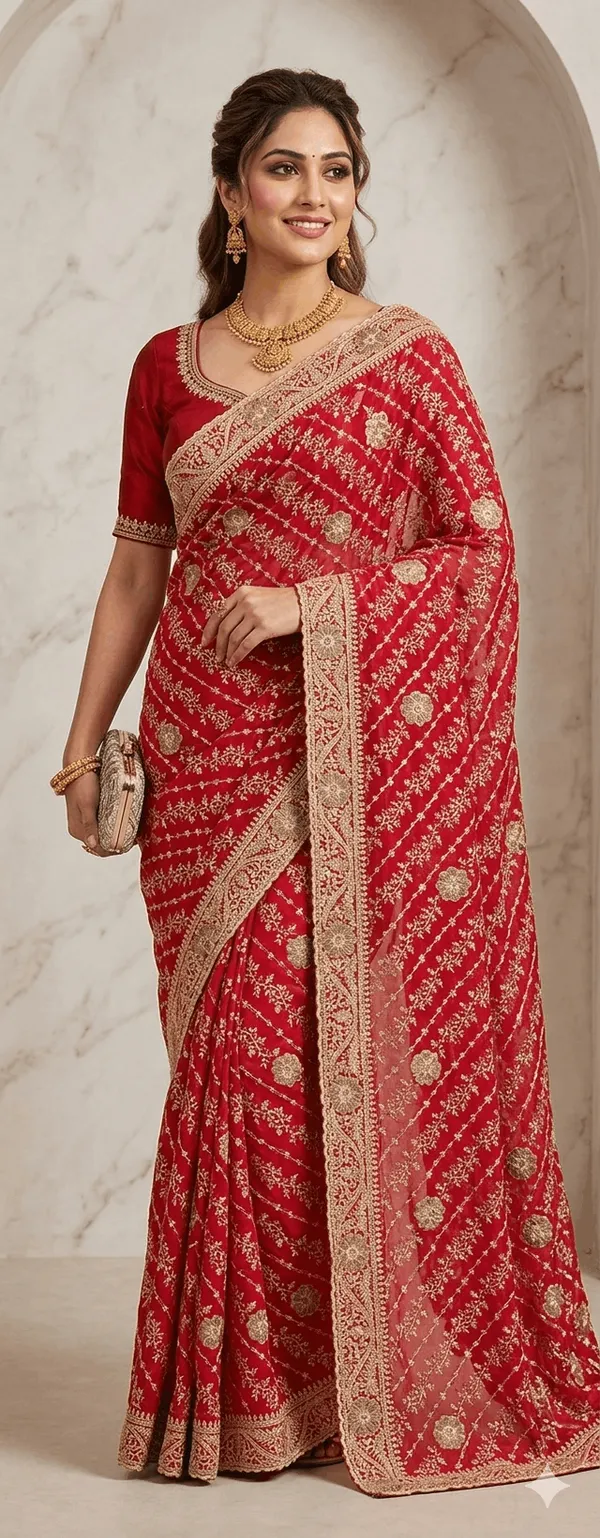 Red_Pure_Georgette_saree_For_Women