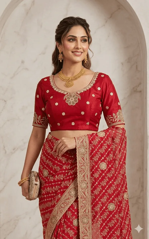 Red_Pure_Georgette_saree_For_Women