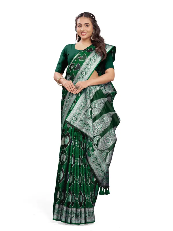 Green_Pure_Satin_Silk_And__Pure_Georgette_saree_For_Women