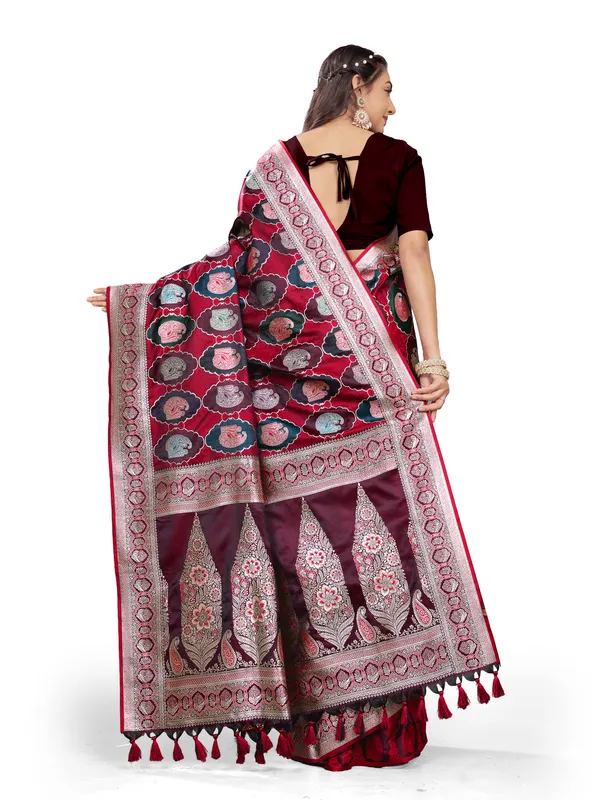 Maroon_Pure_Satin_Silk_And__Pure_Georgette_saree_For_Women