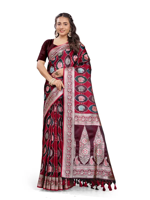 Maroon_Pure_Satin_Silk_And__Pure_Georgette_saree_For_Women