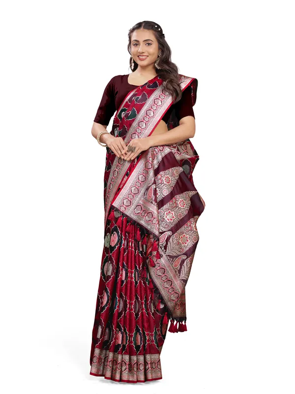 Maroon_Pure_Satin_Silk_And__Pure_Georgette_saree_For_Women