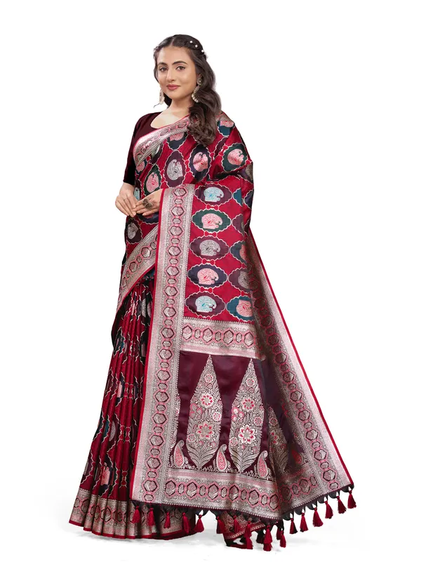 Maroon_Pure_Satin_Silk_And__Pure_Georgette_saree_For_Women