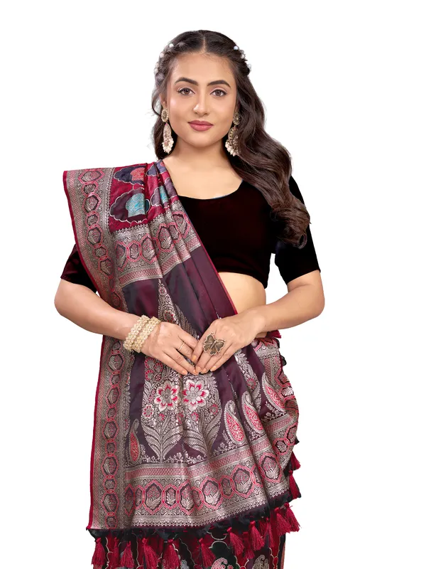 Maroon_Pure_Satin_Silk_And__Pure_Georgette_saree_For_Women