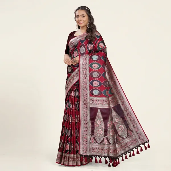 Maroon_Pure_Satin_Silk_And__Pure_Georgette_saree_For_Women