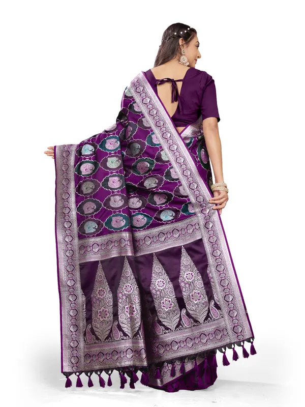 Purple_Pure_Satin_Silk_And__Pure_Georgette_saree_For_Women