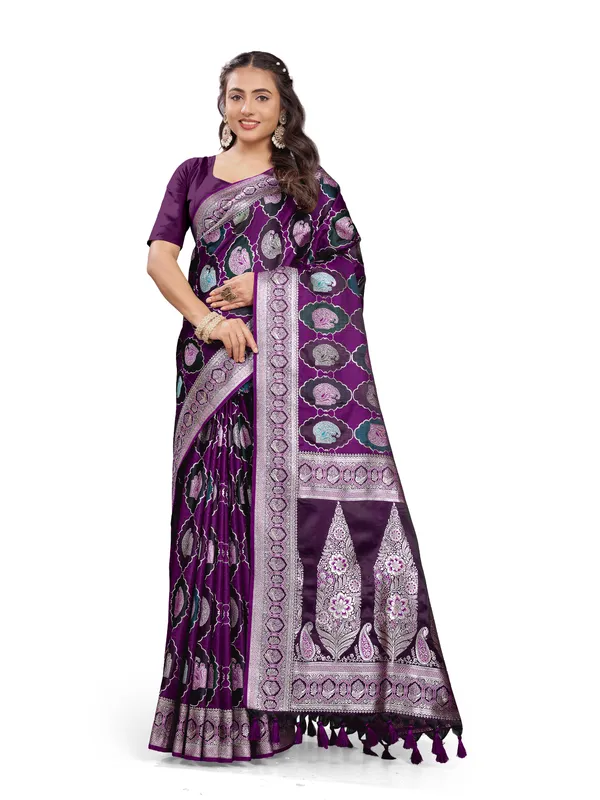 Purple_Pure_Satin_Silk_And__Pure_Georgette_saree_For_Women