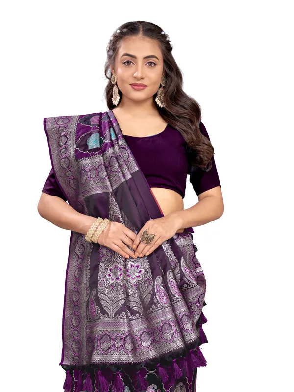Purple_Pure_Satin_Silk_And__Pure_Georgette_saree_For_Women