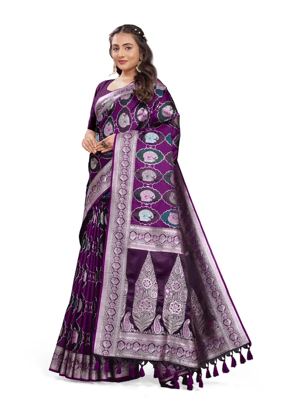 Purple_Pure_Satin_Silk_And__Pure_Georgette_saree_For_Women