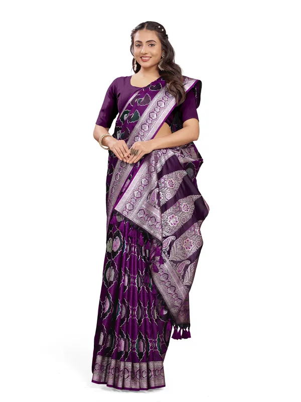 Purple_Pure_Satin_Silk_And__Pure_Georgette_saree_For_Women