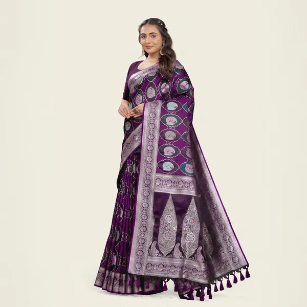Purple_Pure_Satin_Silk_And__Pure_Georgette_saree_For_Women