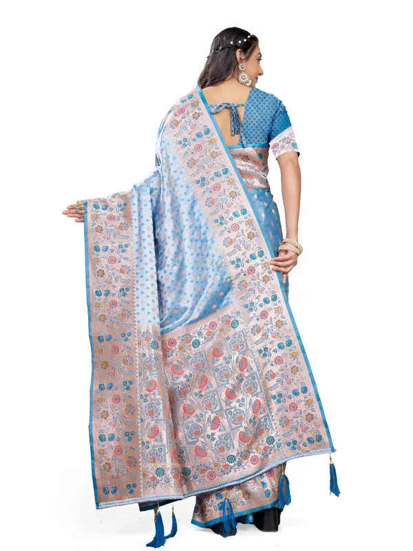 Sky_Blue_Pure_Satin_Silk_And__Pure_Georgette_saree_For_Women