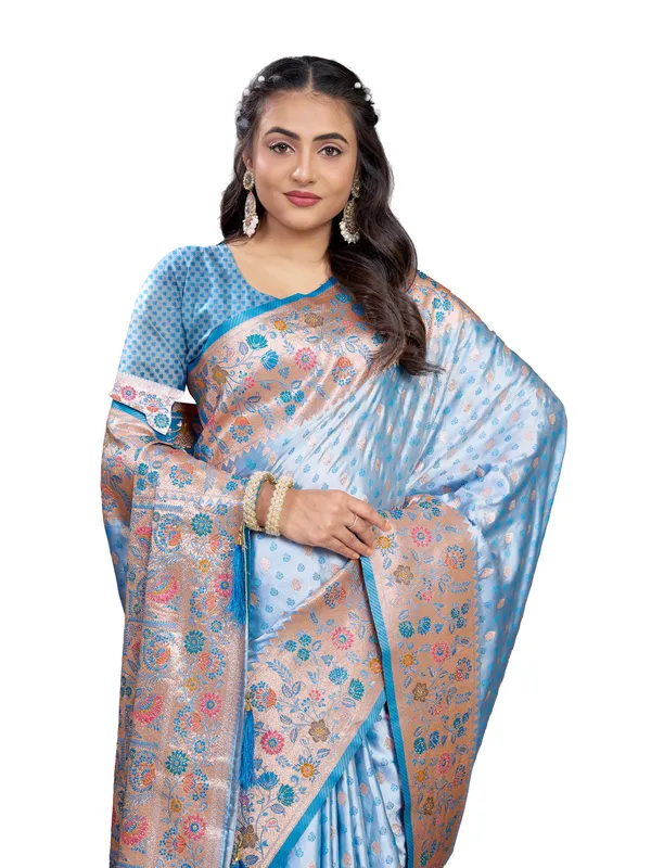 Sky_Blue_Pure_Satin_Silk_And__Pure_Georgette_saree_For_Women
