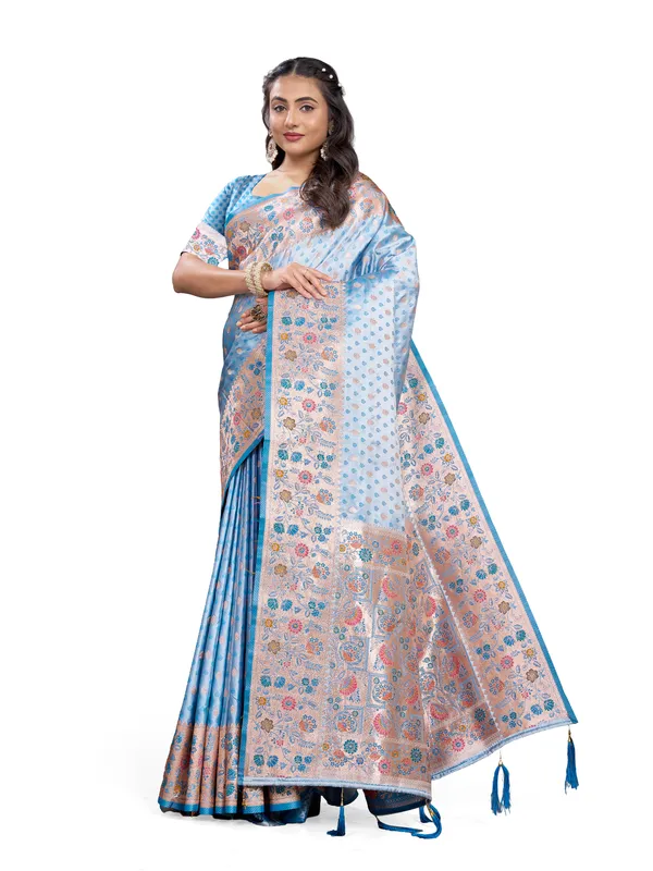 Sky_Blue_Pure_Satin_Silk_And__Pure_Georgette_saree_For_Women