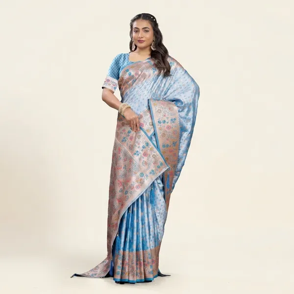 Sky_Blue_Pure_Satin_Silk_And__Pure_Georgette_saree_For_Women