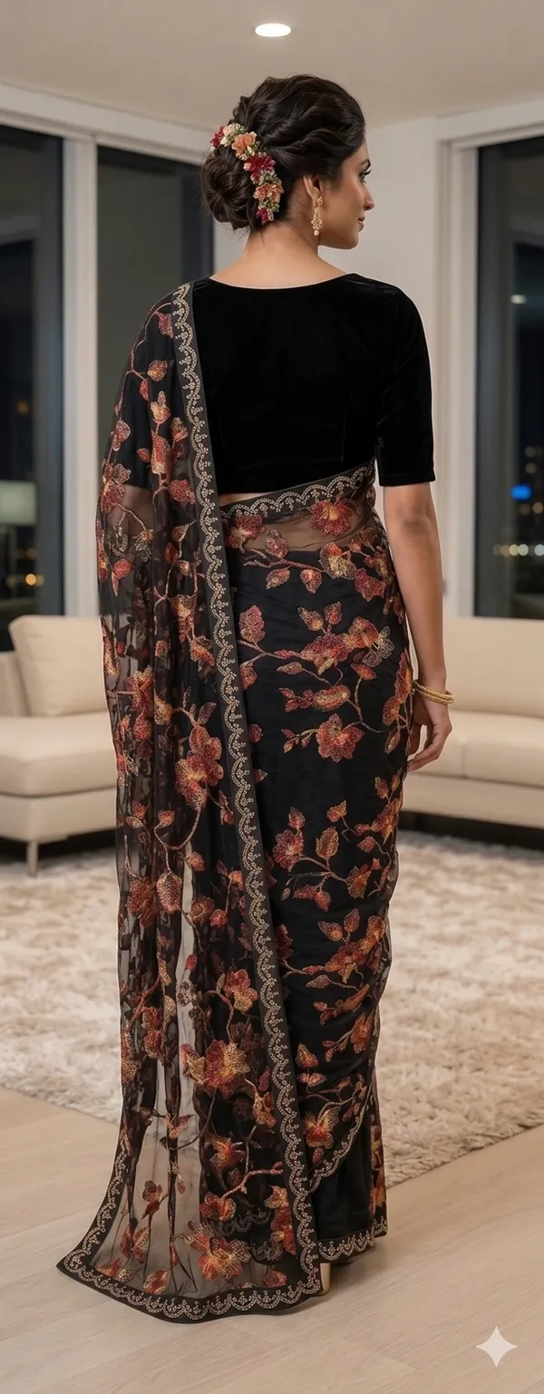 Black_Pure_Cotton_Silk_And__Pure_Georgette_saree_For_Women
