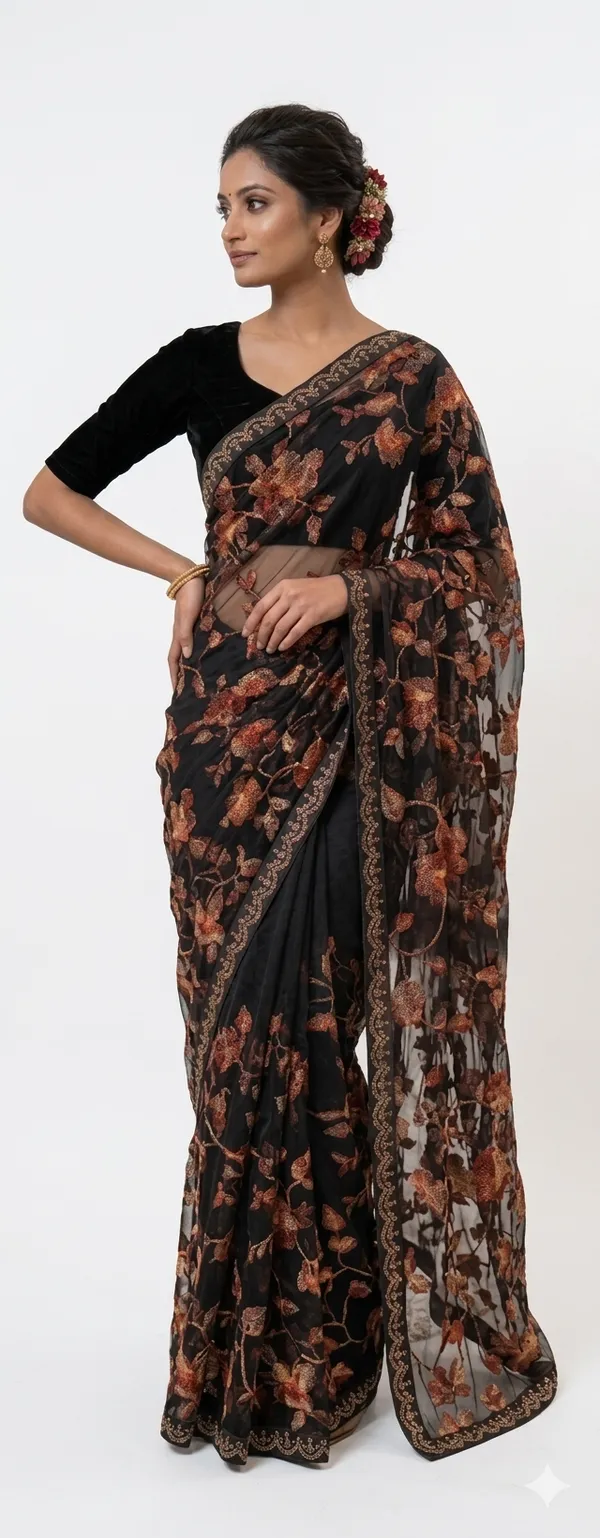 Black_Pure_Cotton_Silk_And__Pure_Georgette_saree_For_Women
