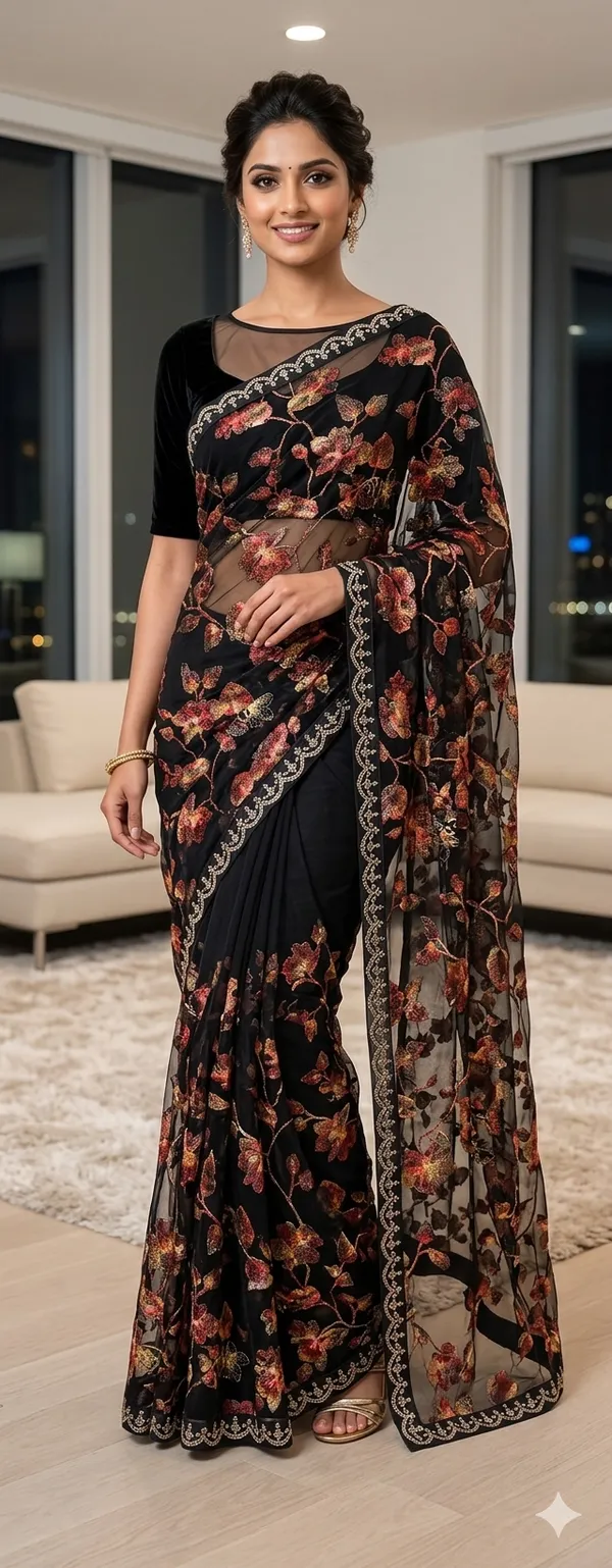 Black_Pure_Cotton_Silk_And__Pure_Georgette_saree_For_Women