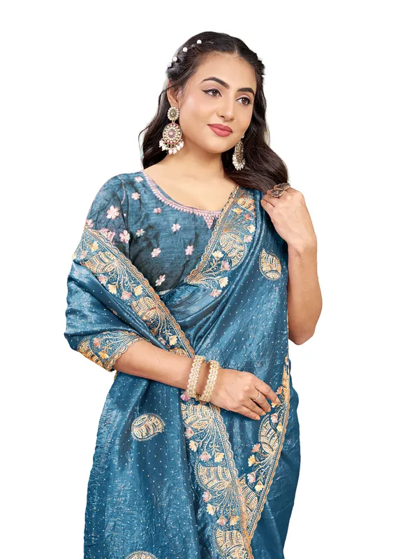 Blue_Pure_Cotton_Silk_And__Pure_Georgette_saree_For_Women