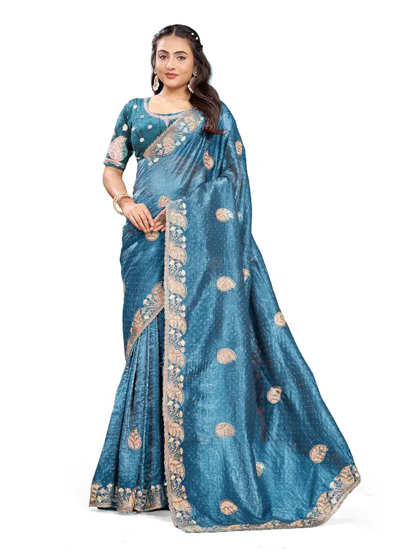 Blue_Pure_Cotton_Silk_And__Pure_Georgette_saree_For_Women