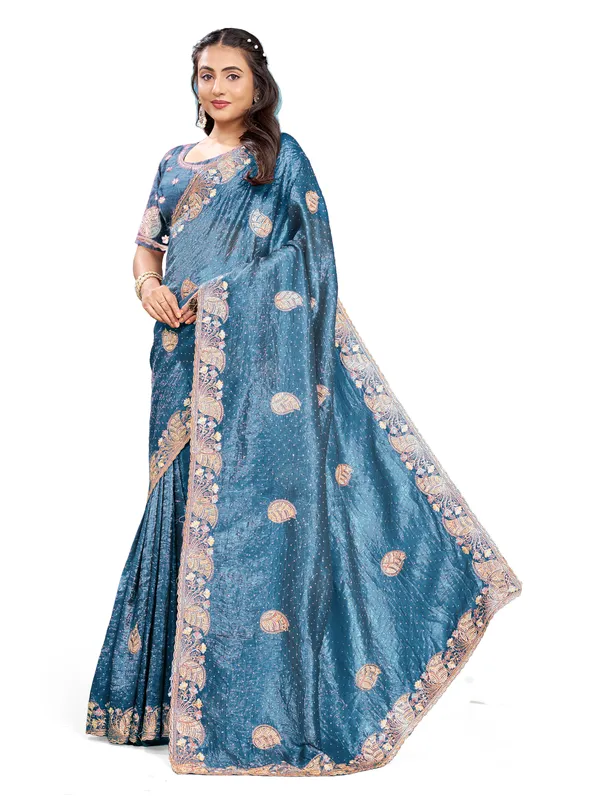 Blue_Pure_Cotton_Silk_And__Pure_Georgette_saree_For_Women