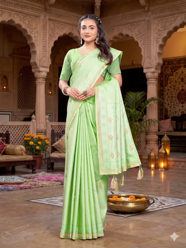 Green_Pure_Satin_Silk_And__Pure_Georgette_saree_For_Women