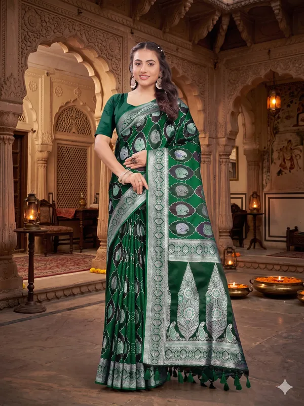 Green_Pure_Satin_Silk_And__Pure_Georgette_saree_For_Women