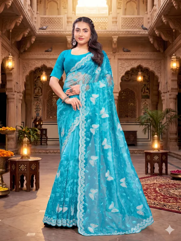 Sky_Blue_Mussam_And__Pure_Georgette_saree_For_Women