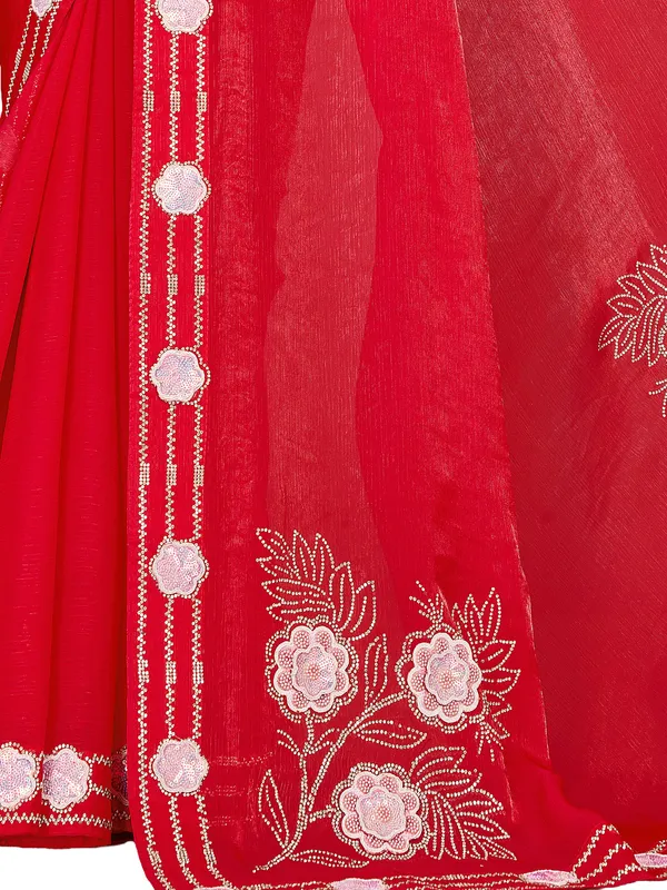 fandy_Fabric_Red_Colour_Saree_For_All_Family_Function_And_Marriage