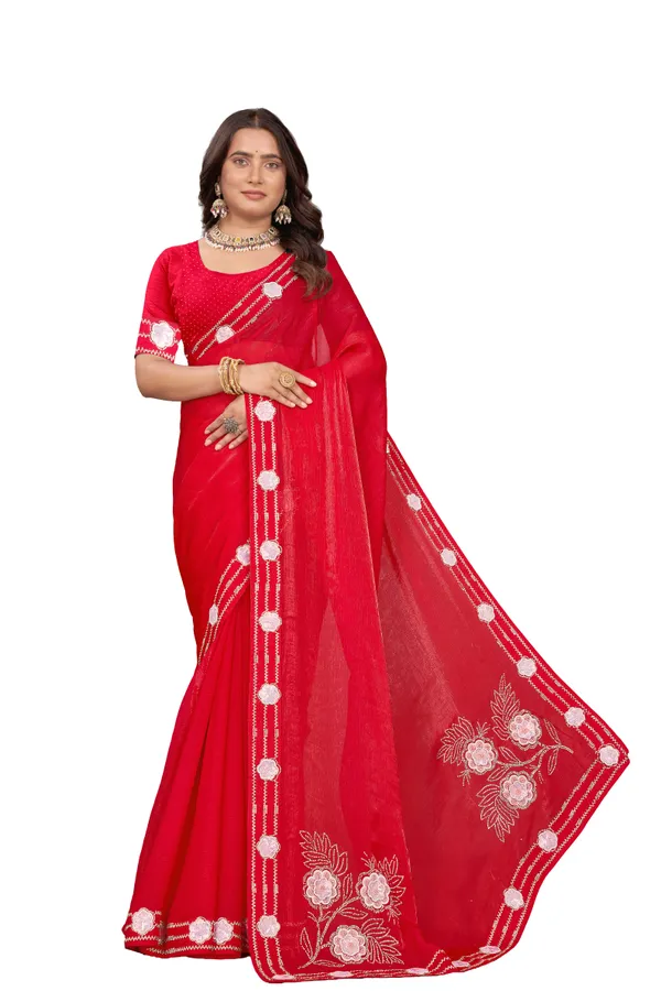 fandy_Fabric_Red_Colour_Saree_For_All_Family_Function_And_Marriage