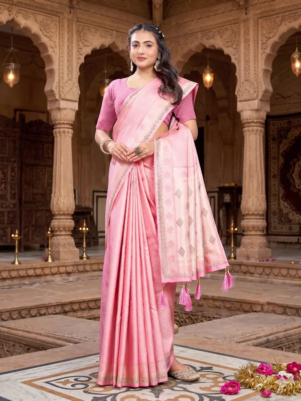 Pink_Pure_Satin_Silk_And__Pure_Georgette_saree_For_Women