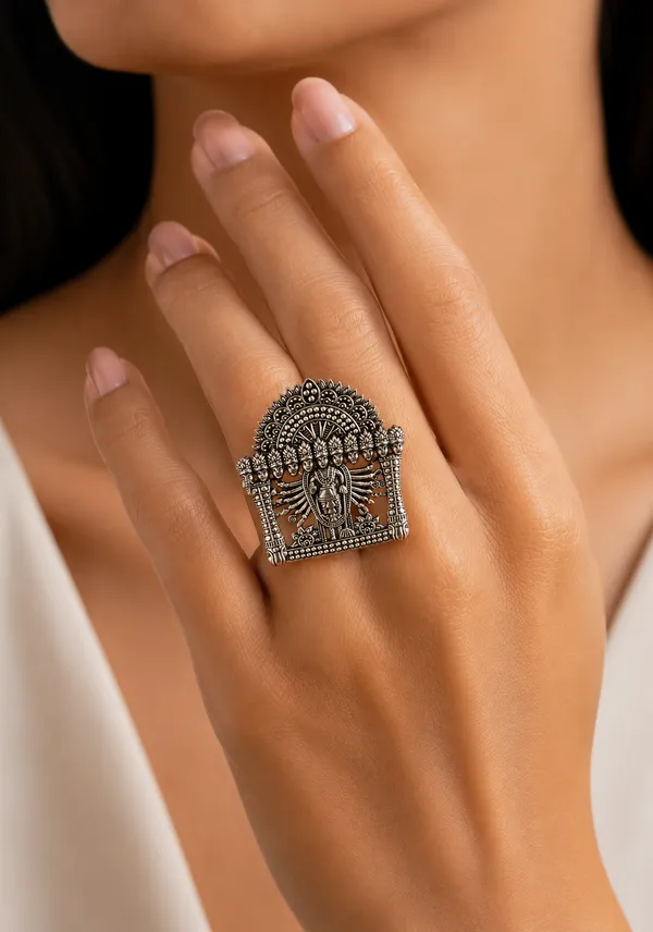 Silver_Antique_Finish_Decorative_Metal_Ring_With_Intricate_Temple_Design