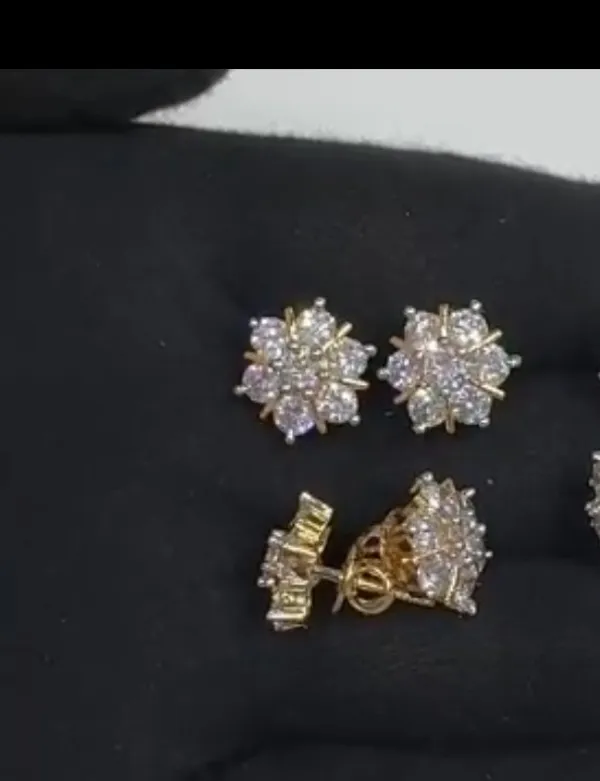 Gold_Plated_Floral_Cluster_Diamond_Stud_Earrings_For_Women